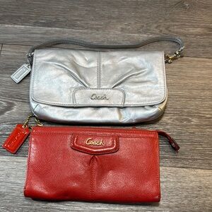 Coach Metallic Silver and Bold Red Clutch Duo